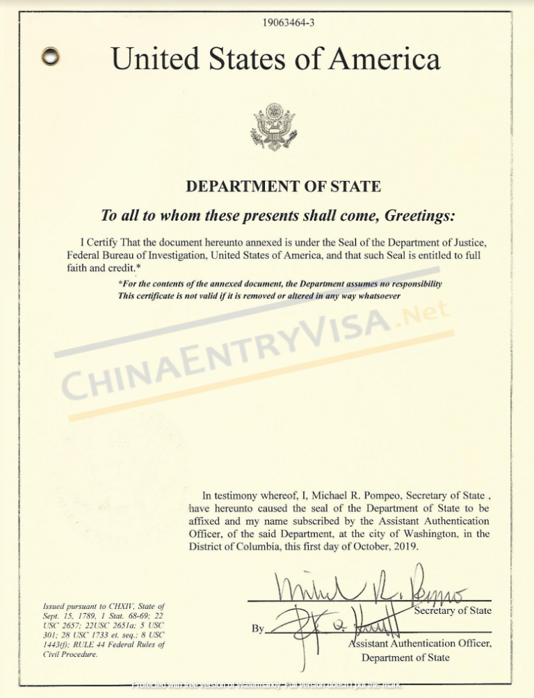 US Department of State Document Authentication for Use in China ...