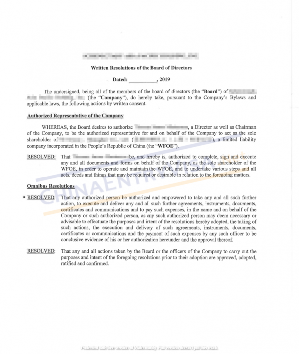 Board Resolution Authentication for Use in China - Chinese Visa Service